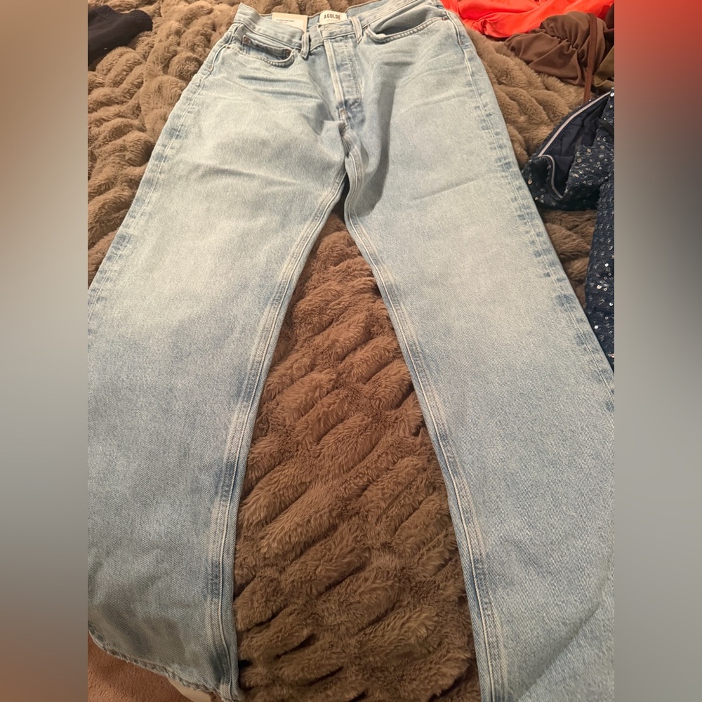 Agolde Lana Mid Rise Vintage Straight Jeans in Light Blue